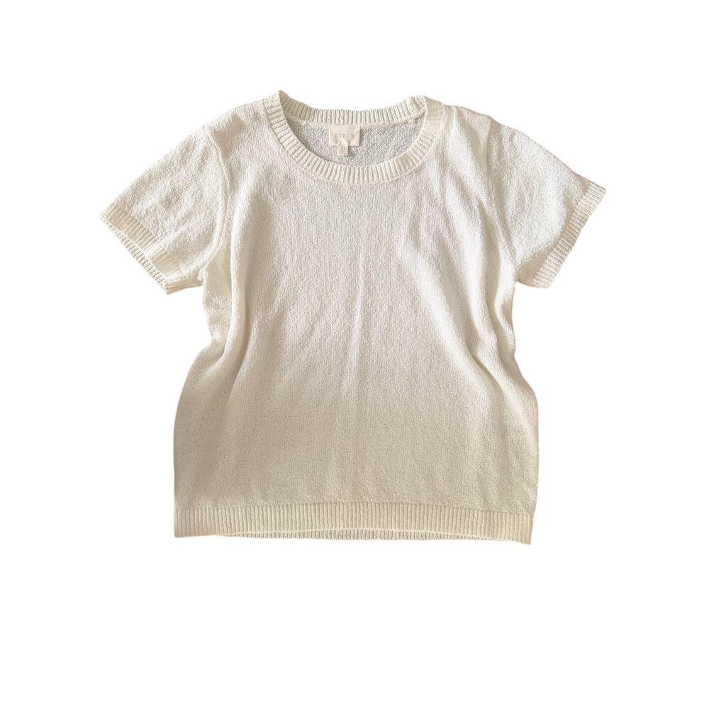 Cyrus Womens Short Sleeve Knit Sweater Size M Ivory Cream Crewneck Pullover Top